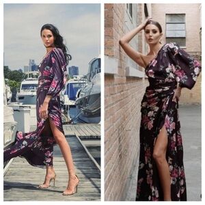 NWOT Mac Duggal Plum Purple Floral One-Shoulder Gown ‎ XS